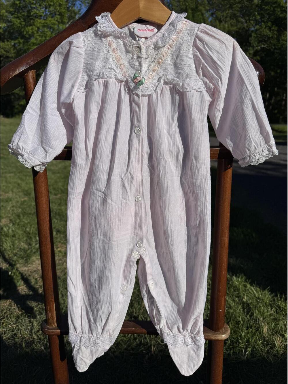 Vintage Sweet Treats Baby Pink Lace Sleeper Size 12 Months